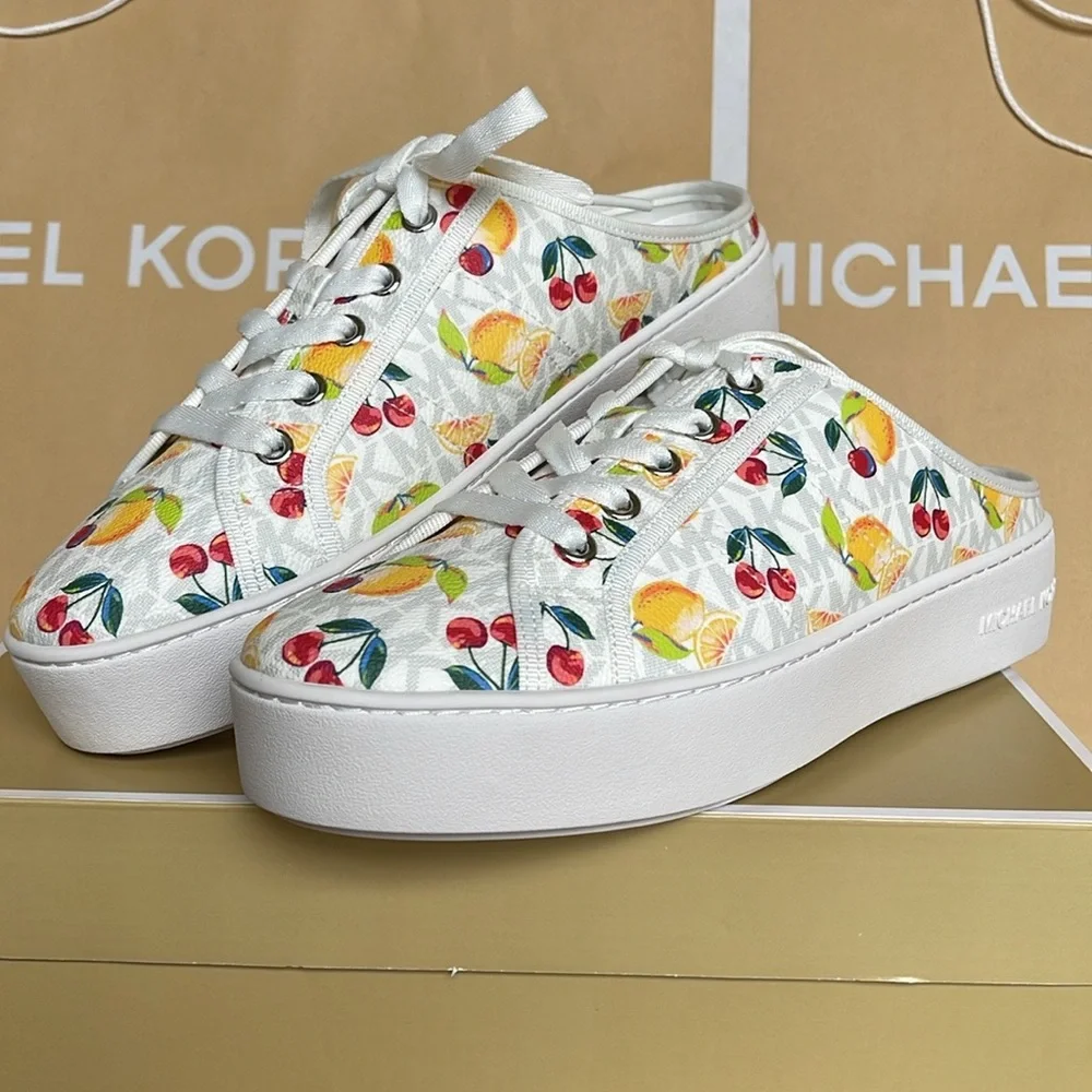 Michael Kors POPPY SLIDE SNEAKERS 
FRUIT PAINT MK SIG SM
49T4POFP1Q Platforms - Picture 2 of 16